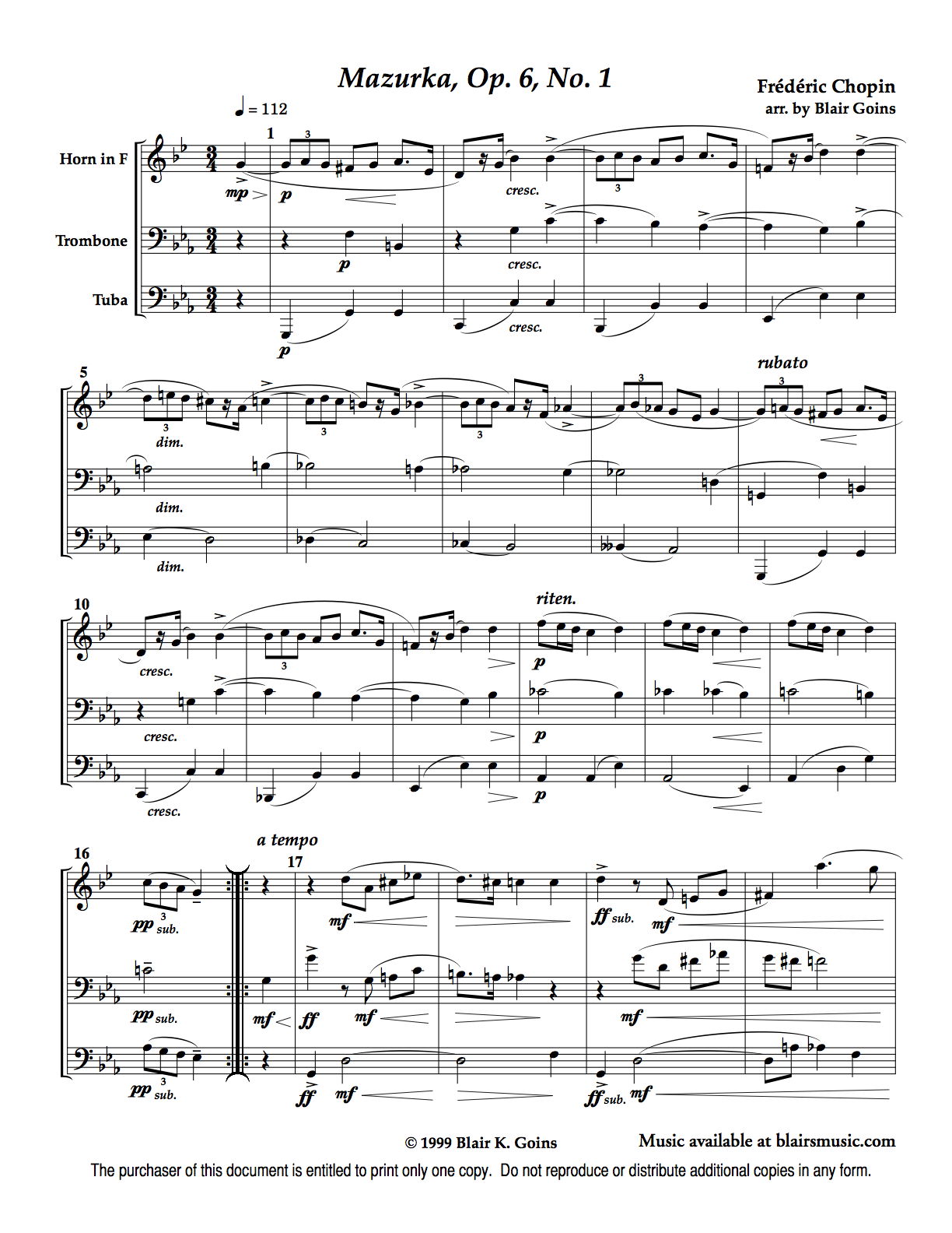 Mazurka Op. 6, No. 1 by F. Chopin (download) - Blair's Sheet Music