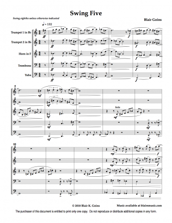 Swing Five for brass quintet (download)